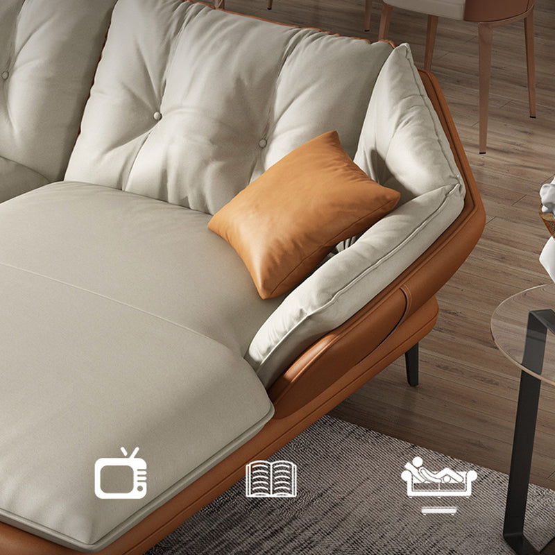Tufted Genuine Leather Sectionals Flared Arm Beige Cushions Sectional Sofa
