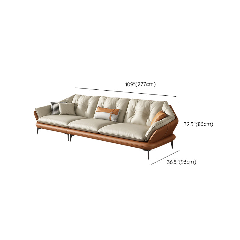 Tufted Genuine Leather Sectionals Flared Arm Beige Cushions Sectional Sofa