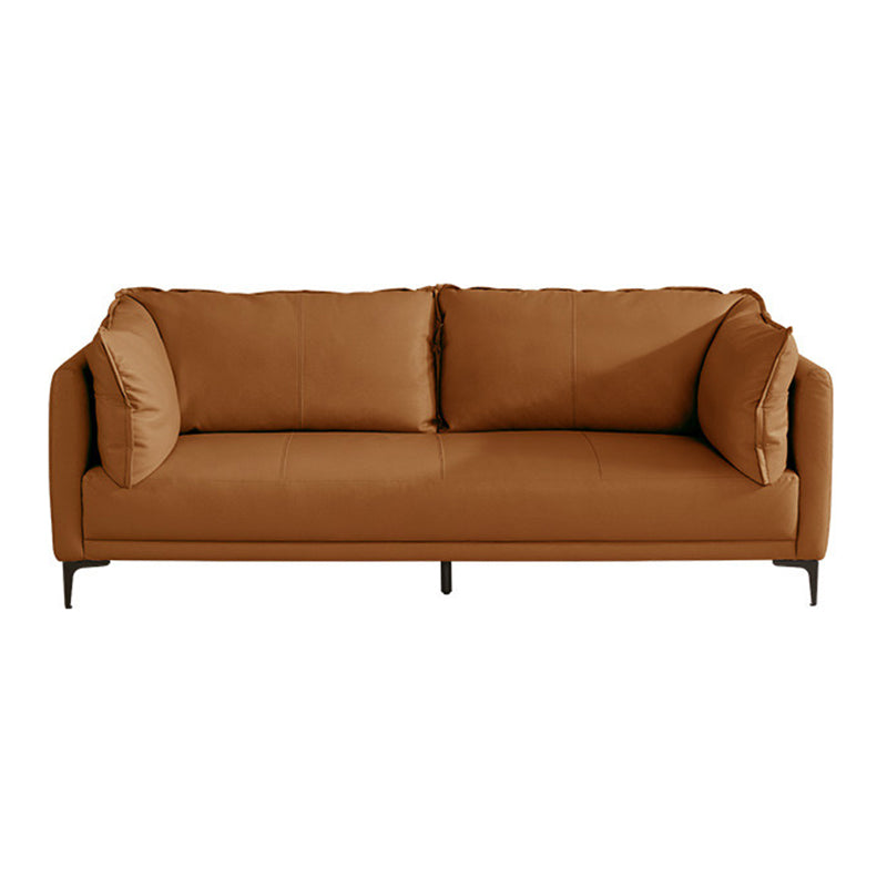 Contemporary Square Arm Sectional Genuine Leather Stationary Sectional Set