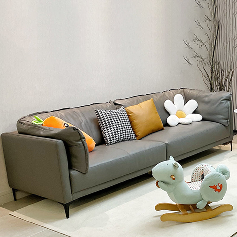 Contemporary Square Arm Sectional Genuine Leather Stationary Sectional Set