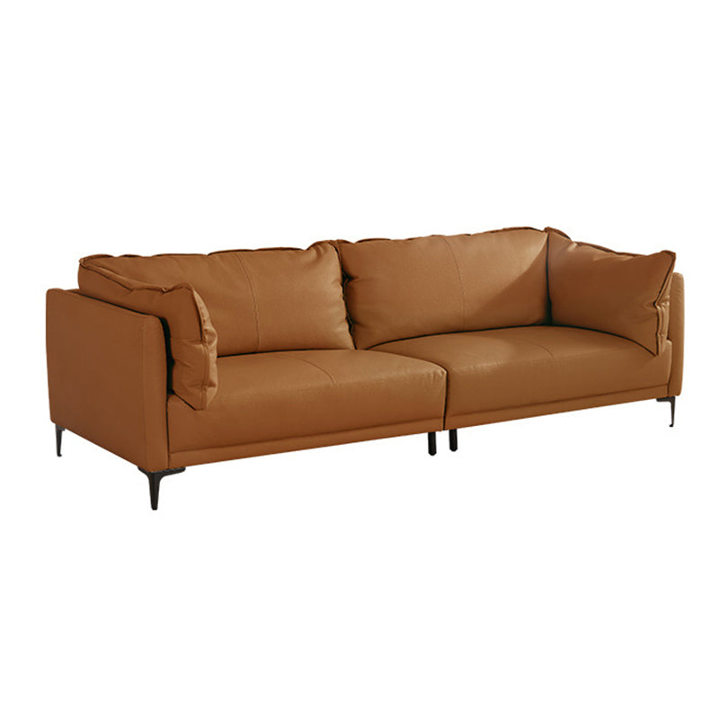 Contemporary Square Arm Sectional Genuine Leather Stationary Sectional Set