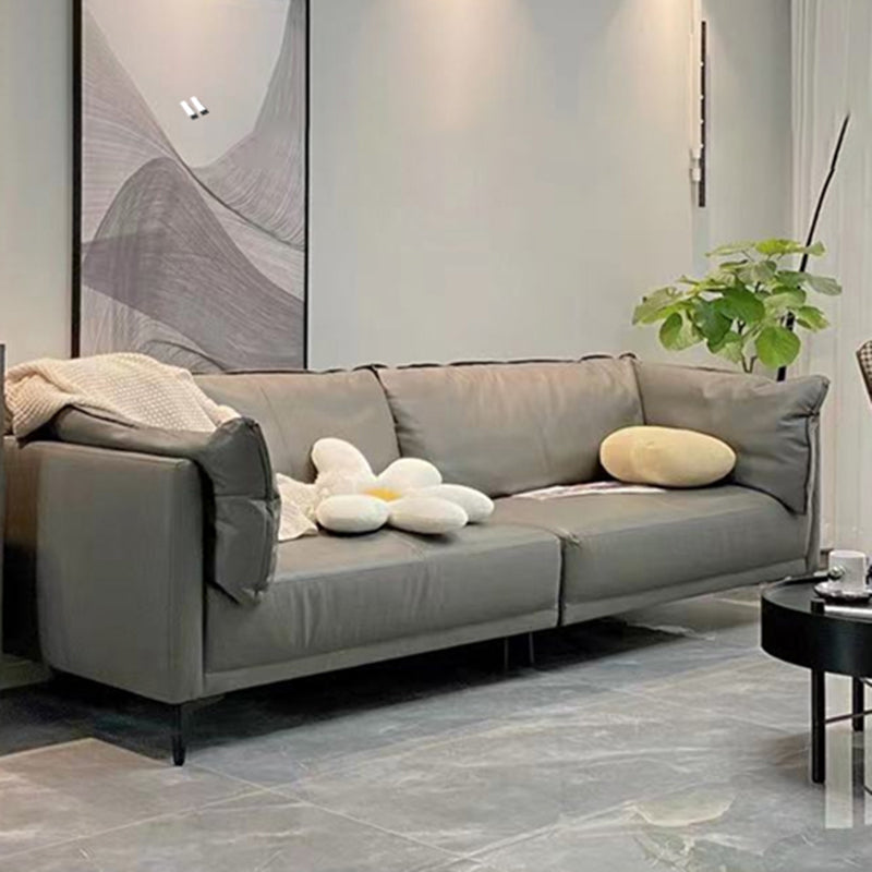 Contemporary Square Arm Sectional Genuine Leather Stationary Sectional Set