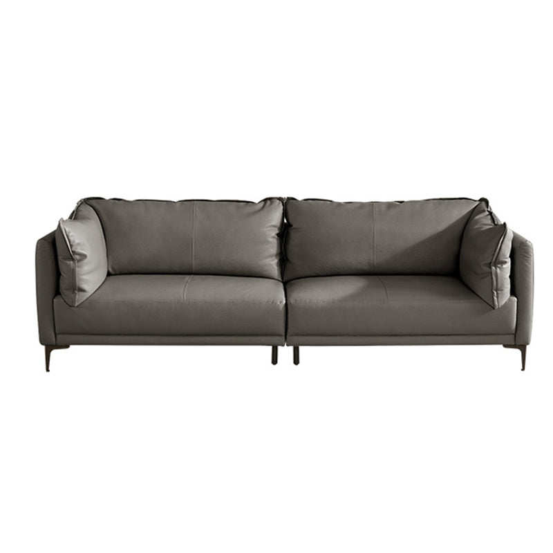 Contemporary Square Arm Sectional Genuine Leather Stationary Sectional Set