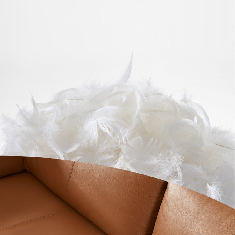 Contemporary Square Arm Sectional Genuine Leather Stationary Sectional Set