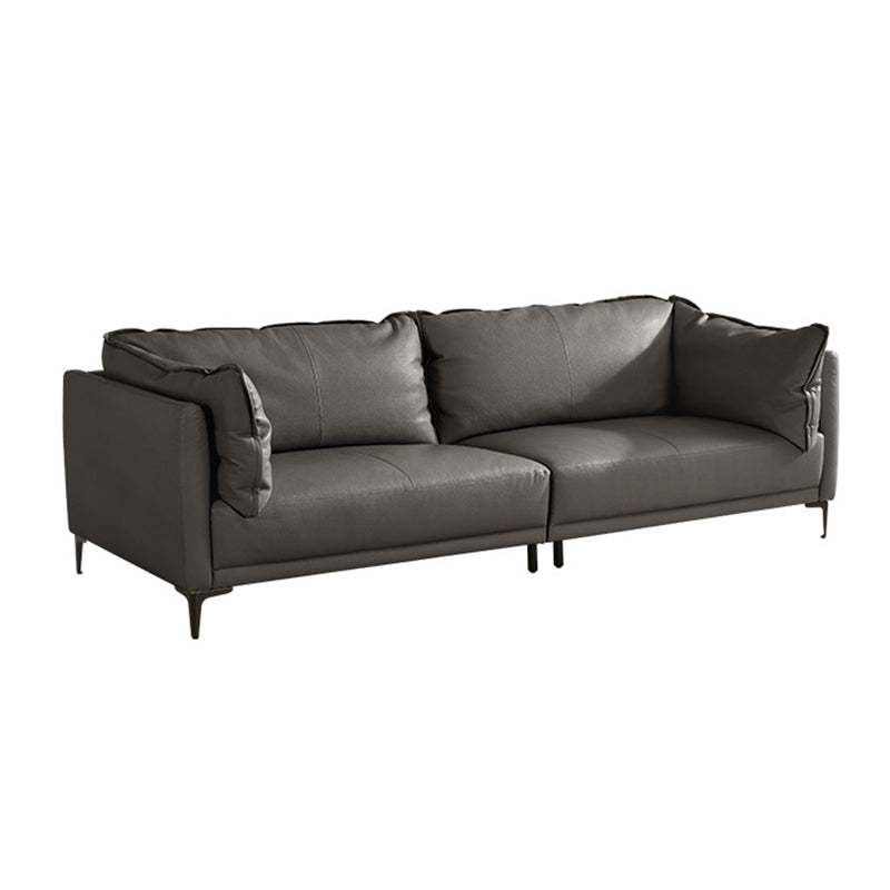 Contemporary Square Arm Sectional Genuine Leather Stationary Sectional Set