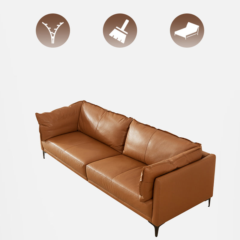 Contemporary Square Arm Sectional Genuine Leather Stationary Sectional Set