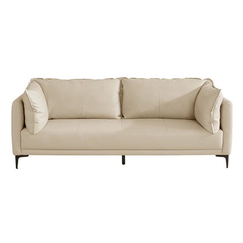 Contemporary Square Arm Sectional Genuine Leather Stationary Sectional Set