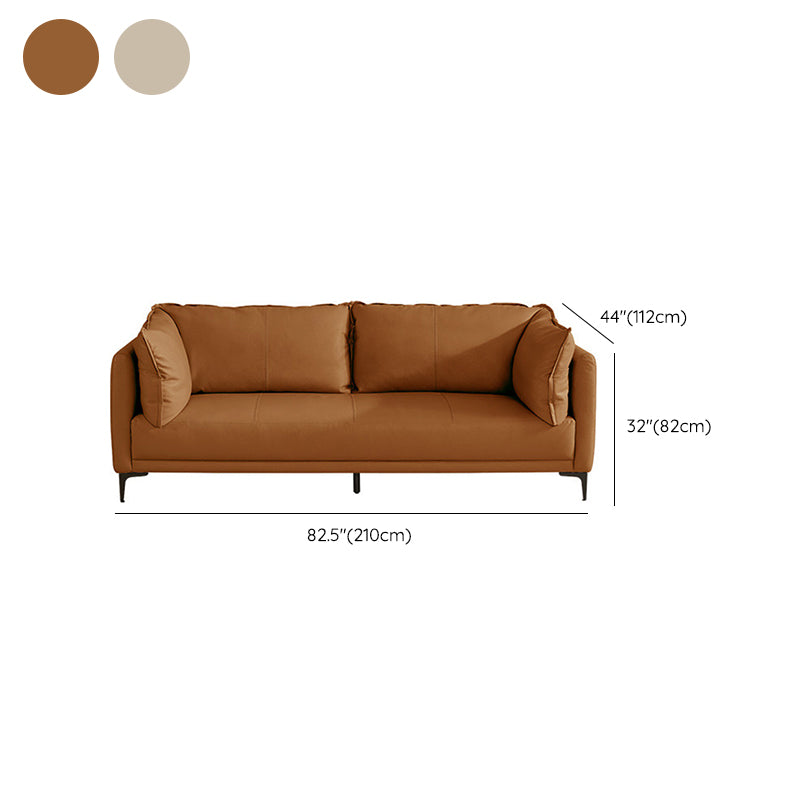 Contemporary Square Arm Sectional Genuine Leather Stationary Sectional Set