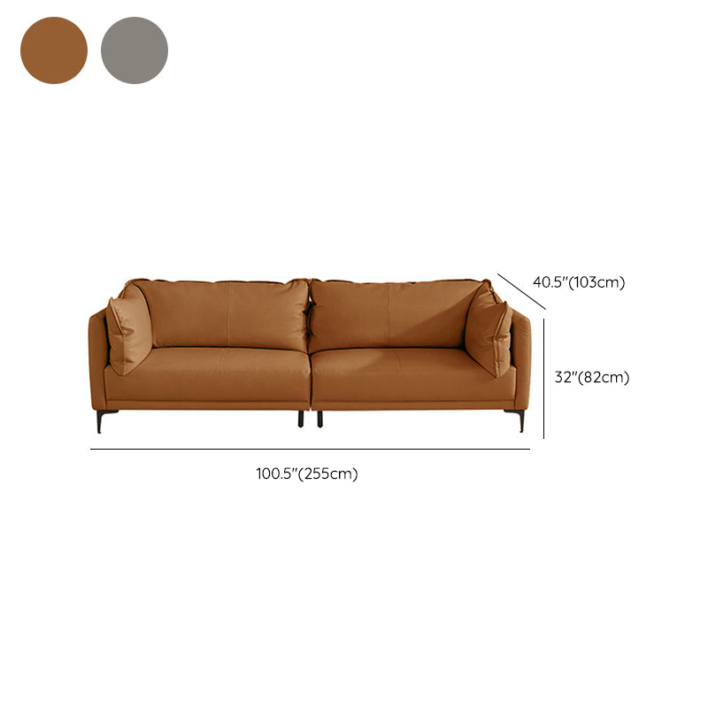 Contemporary Square Arm Sectional Genuine Leather Stationary Sectional Set
