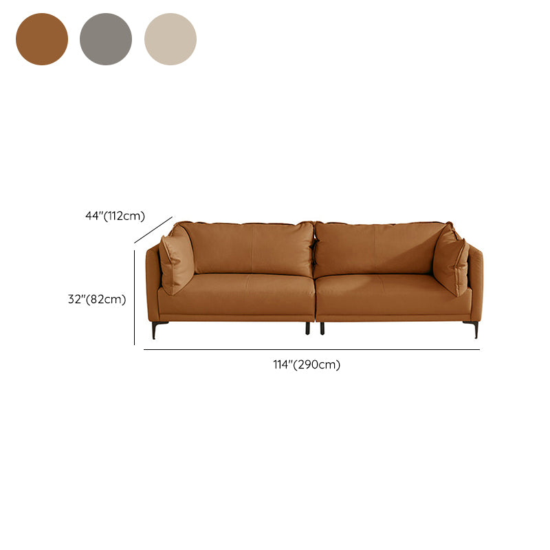 Contemporary Square Arm Sectional Genuine Leather Stationary Sectional Set