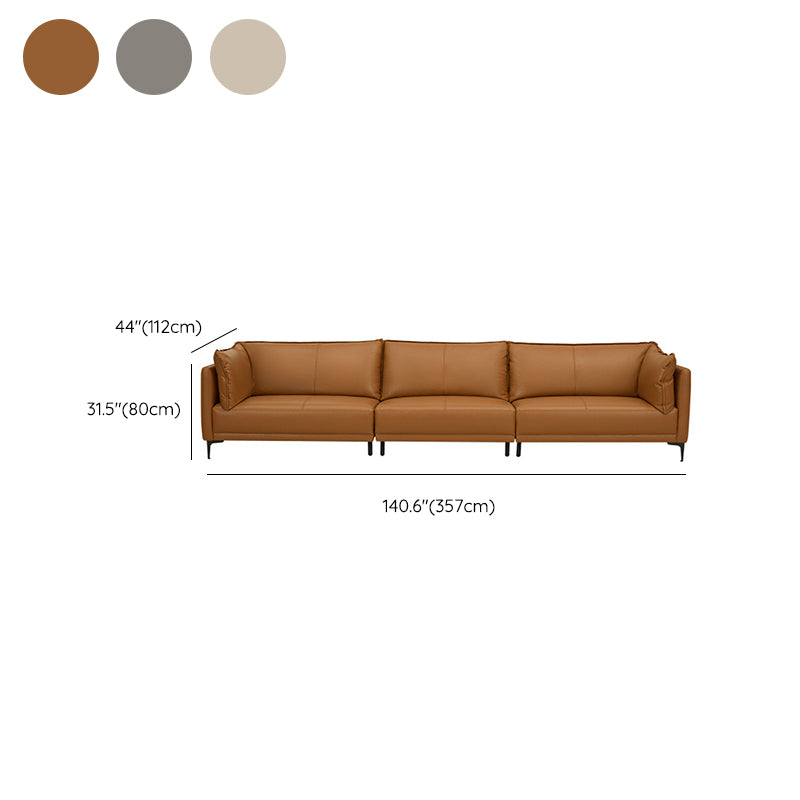 Contemporary Square Arm Sectional Genuine Leather Stationary Sectional Set