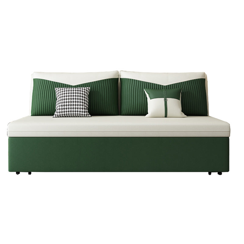 Contemporary Faux Leather Futon And Mattress, Storage Sleeper Sofa in Green and White