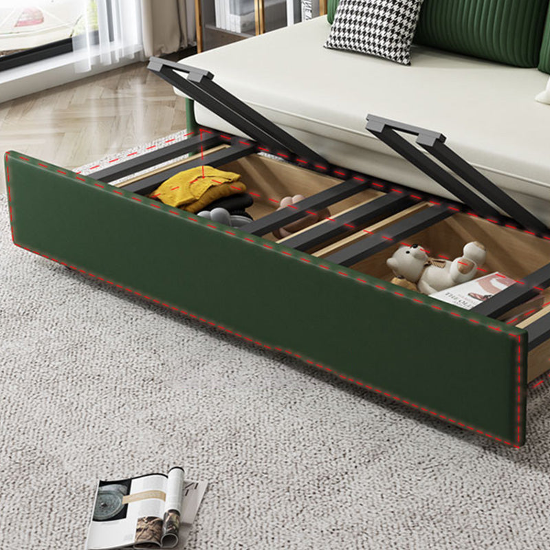 Contemporary Faux Leather Futon And Mattress, Storage Sleeper Sofa in Green and White