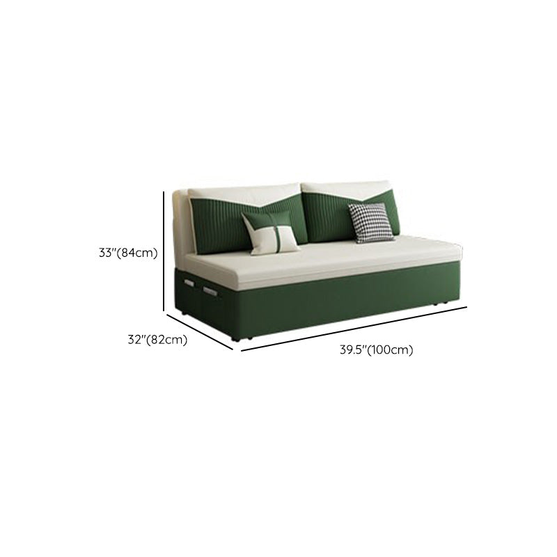 Contemporary Faux Leather Futon And Mattress, Storage Sleeper Sofa in Green and White