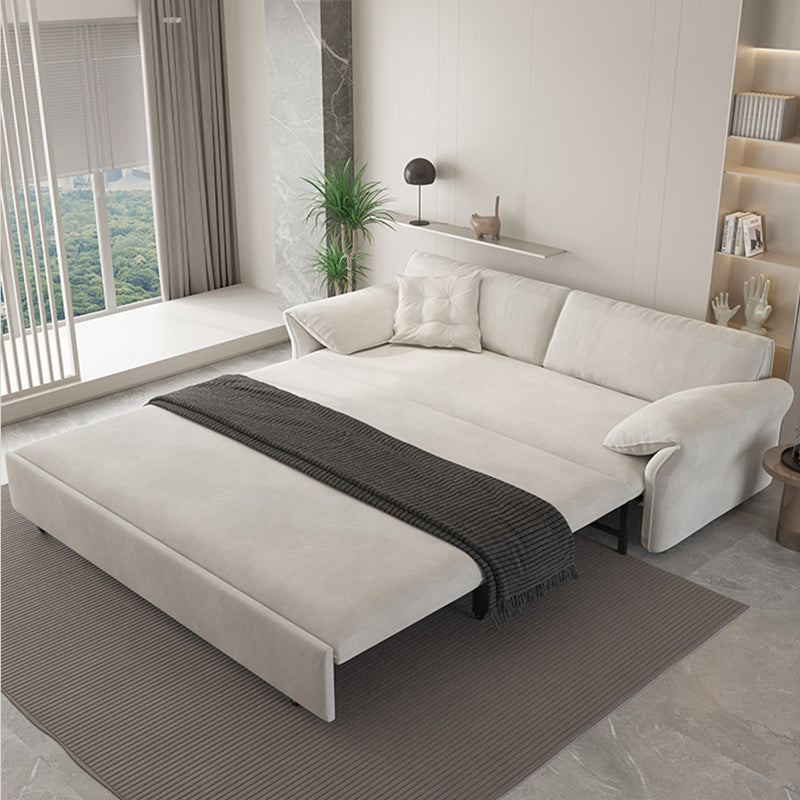 Glam Futon with Storage Drawers Futon Frame in White Fabric Sleeper Sofa