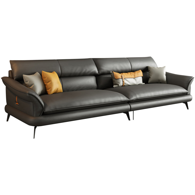 Glam Settee Genuine Leather Black Living Room Flared Arm Cushions Standard Sofa