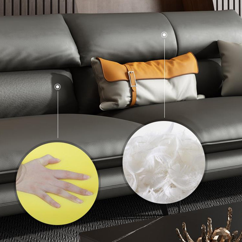 Glam Settee Genuine Leather Black Living Room Flared Arm Cushions Standard Sofa