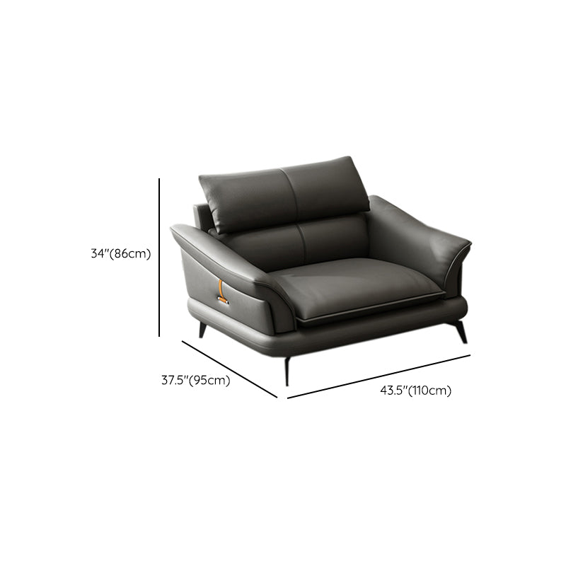 Glam Settee Genuine Leather Black Living Room Flared Arm Cushions Standard Sofa