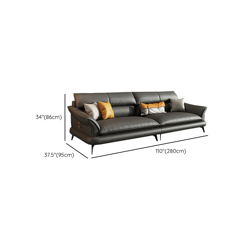 Glam Settee Genuine Leather Black Living Room Flared Arm Cushions Standard Sofa