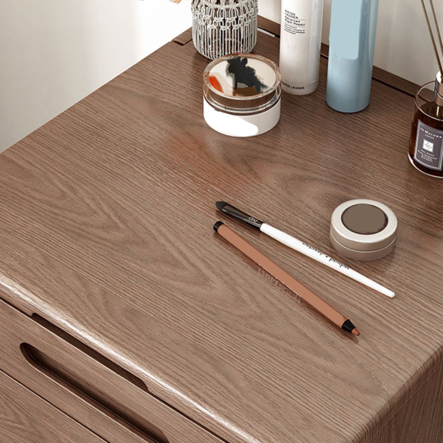 Mid-Century Modern Make-up Vanity Solid Wood Flip-Top Dressing Table