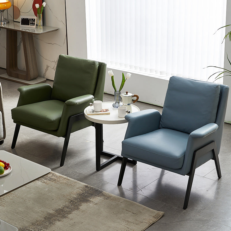 Mid-Century Modern Accent Armchair in Linen Blend/Faux Leather