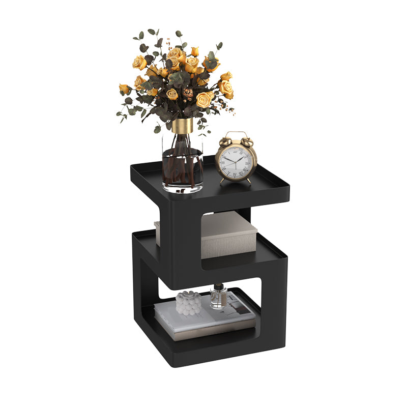 21.3" Tall Block Side Table with Metal Shelves Contemporary Square End Table Stand