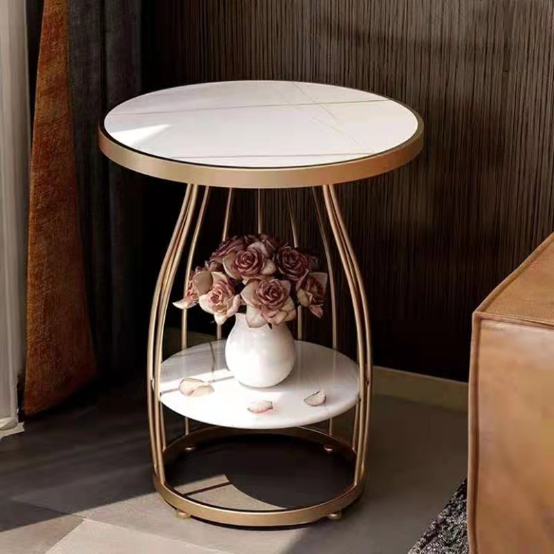 24.8 inch Tall Frame Metal Side Table with Shelf Glam Side End Table
