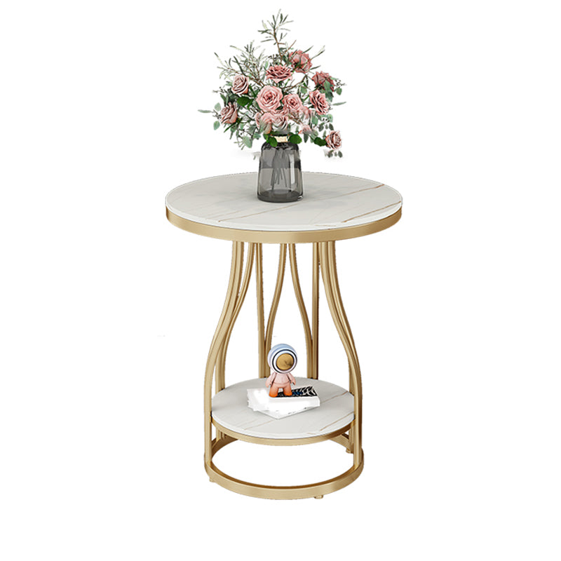 19.7" Wide Metal Frame Side Table with Shelf Round Sofa Side Accent Table