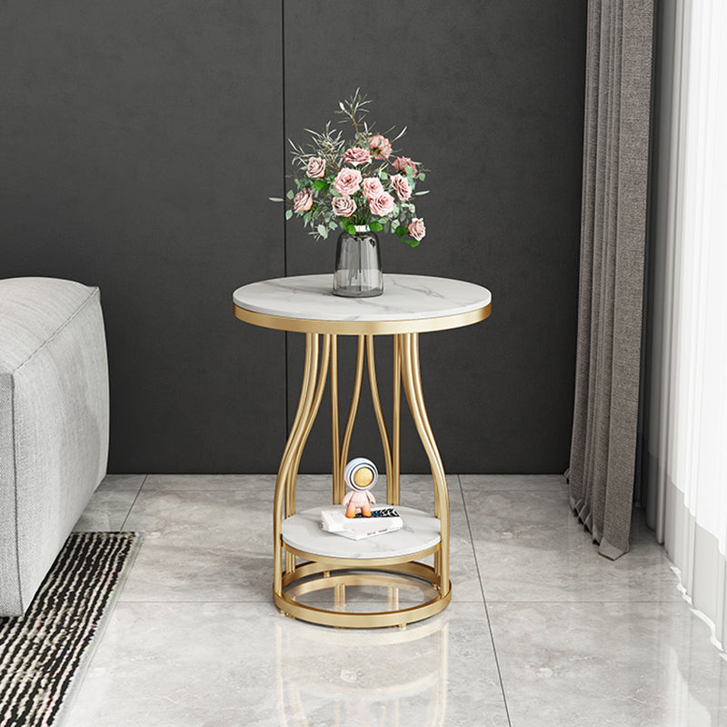 19.7" Wide Metal Frame Side Table with Shelf Round Sofa Side Accent Table