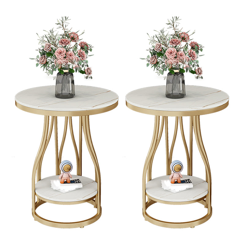 19.7" Wide Metal Frame Side Table with Shelf Round Sofa Side Accent Table