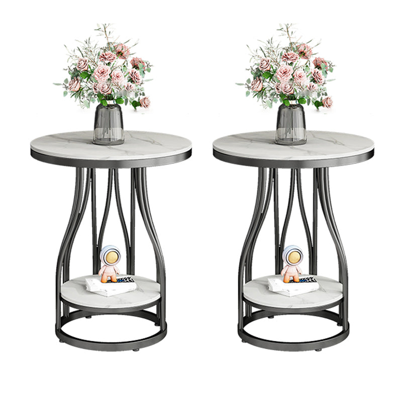 19.7" Wide Metal Frame Side Table with Shelf Round Sofa Side Accent Table