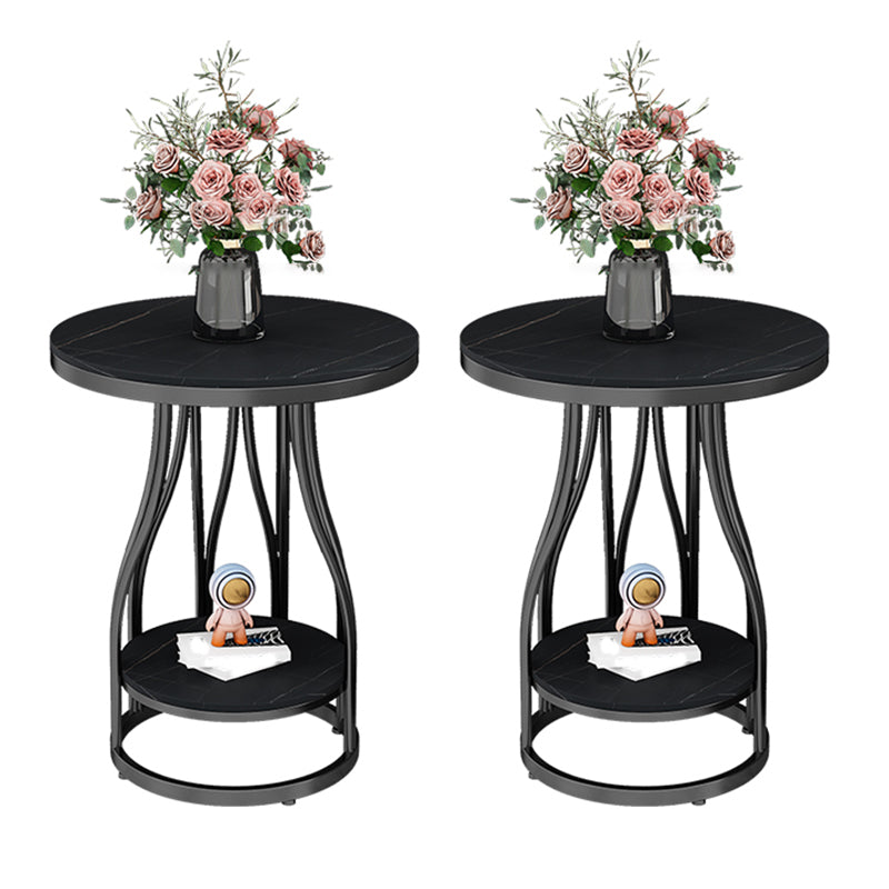 19.7" Wide Metal Frame Side Table with Shelf Round Sofa Side Accent Table