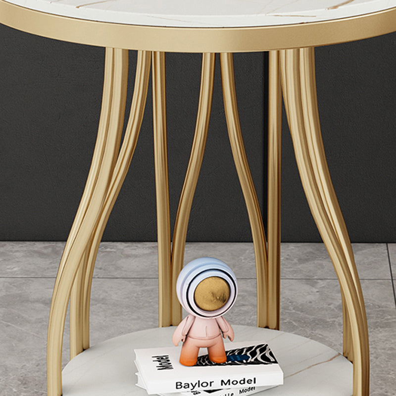 19.7" Wide Metal Frame Side Table with Shelf Round Sofa Side Accent Table