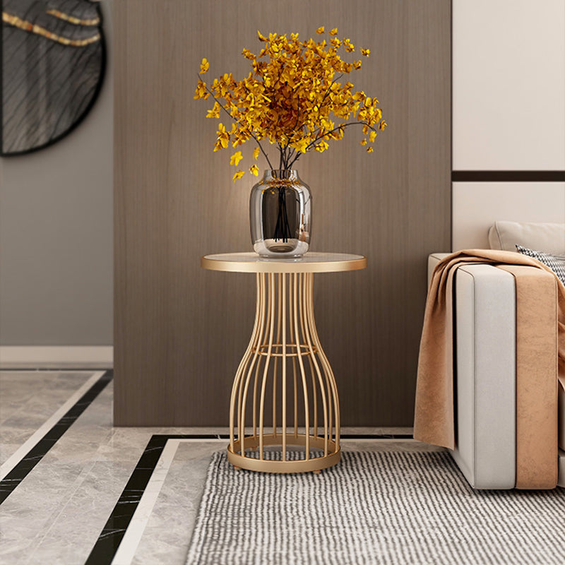 19.7" Frame Metal End Table Glam Round Faux Marble Accent Side Table