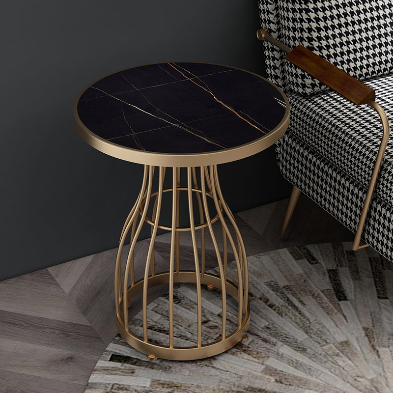 19.7" Frame Metal End Table Glam Round Faux Marble Accent Side Table