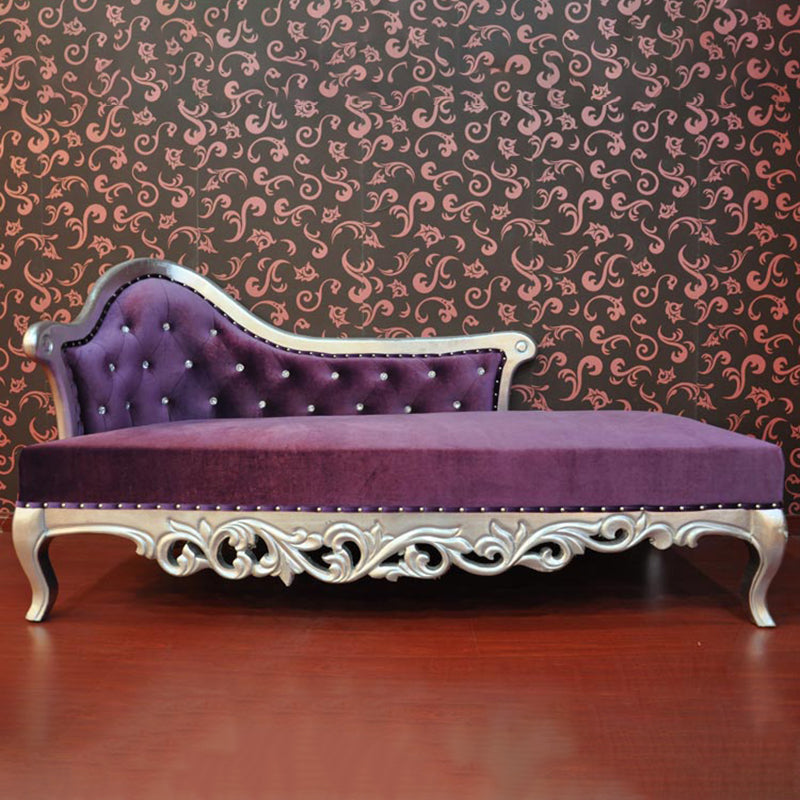 Glam Upholstered Chaise Lounge Couch Rolled Arms Chaise Lounge Chair