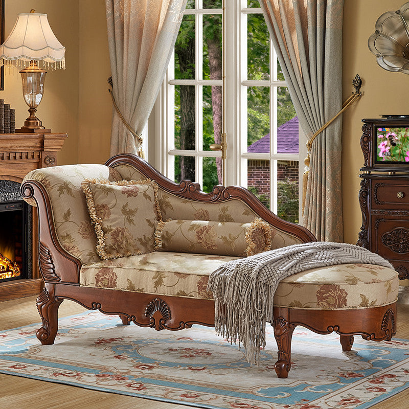 Living Room Chaise Rolled Arms Traditional Chaise Lounge with Cotton Upholster