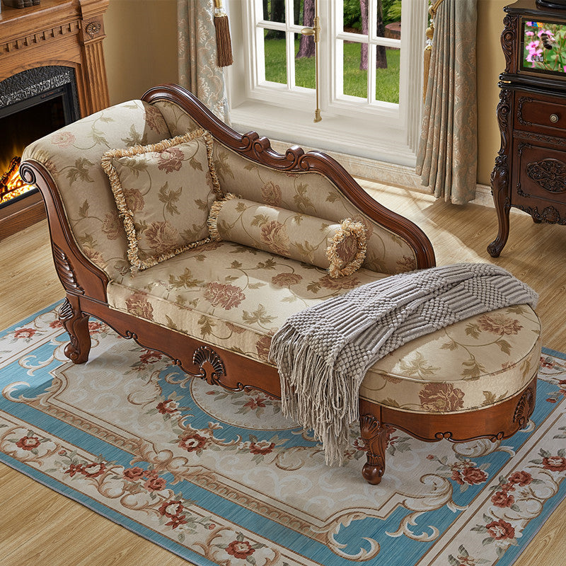Living Room Chaise Rolled Arms Traditional Chaise Lounge with Cotton Upholster