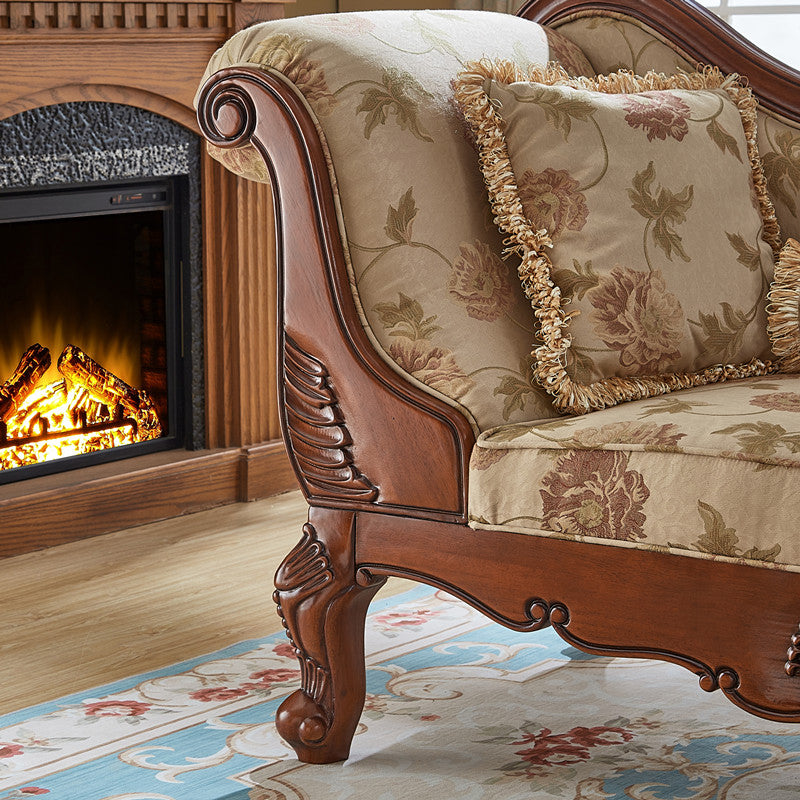 Living Room Chaise Rolled Arms Traditional Chaise Lounge with Cotton Upholster