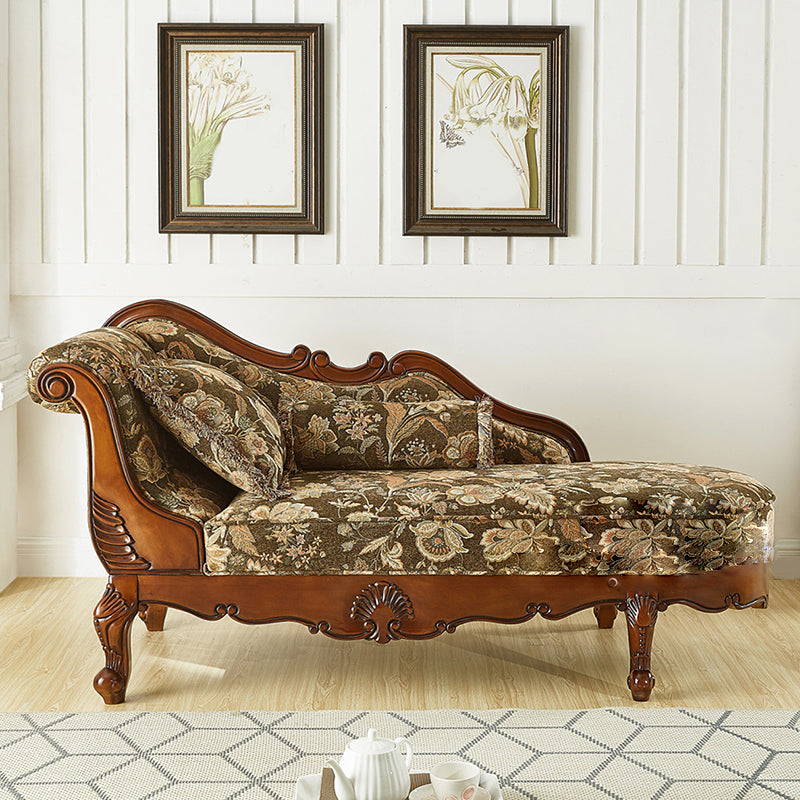 Living Room Chaise Rolled Arms Traditional Chaise Lounge with Cotton Upholster