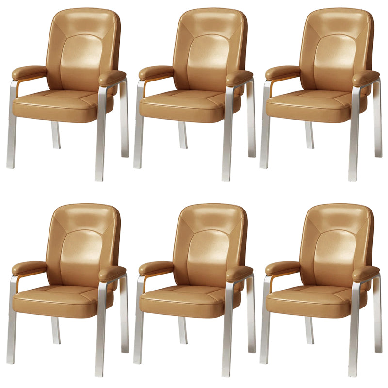 Modernism Fixed Arms Office Leather Chair Desk Chair with No Wheels for Home