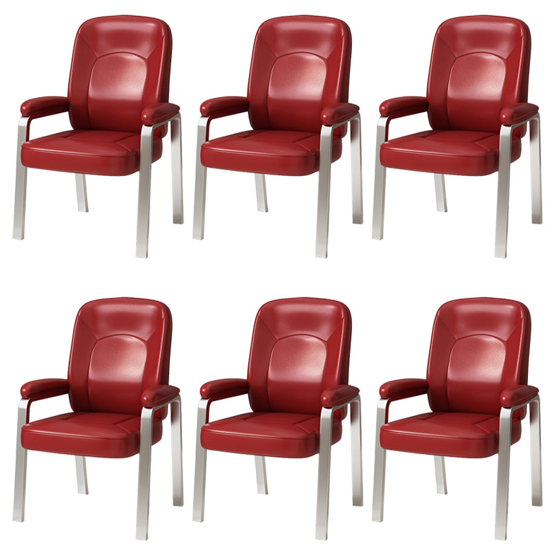 Modernism Fixed Arms Office Leather Chair Desk Chair with No Wheels for Home