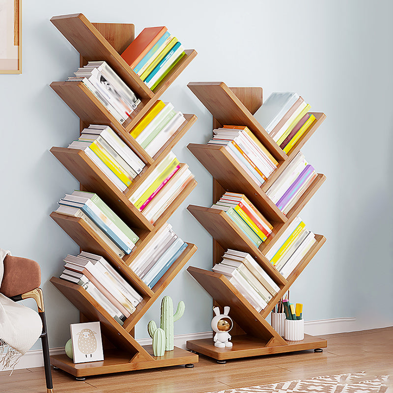 Vertical Contemporary Bamboo Bookcase Closed Back Bookshelf for Home Use