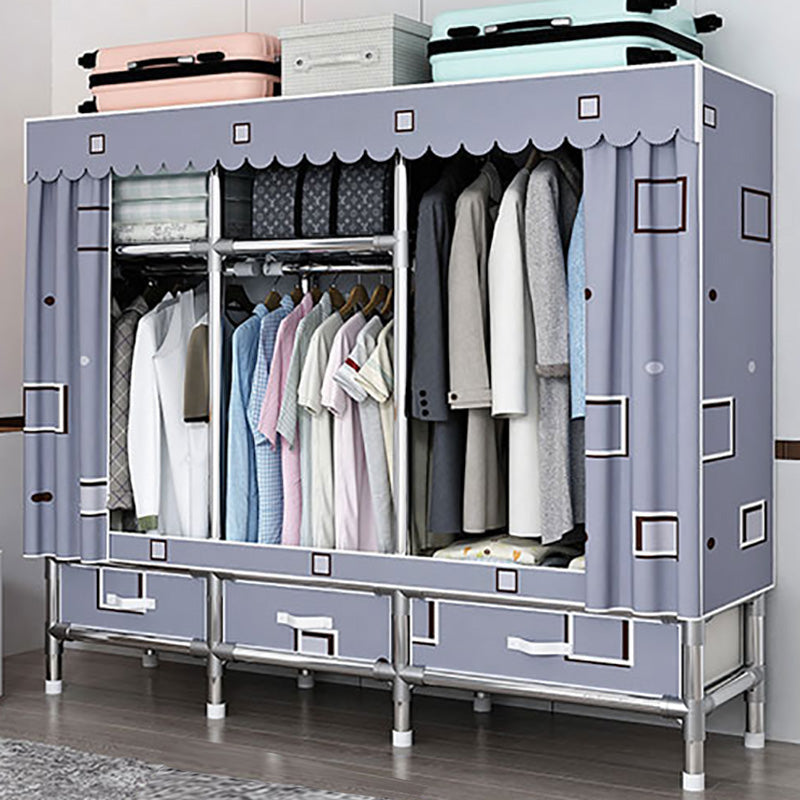 Fabric and Metal Wardrobe Cabinet Industrial Style Home Bedroom Wardrobe Closet