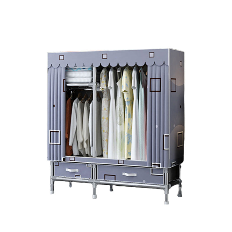 Fabric and Metal Wardrobe Cabinet Industrial Style Home Bedroom Wardrobe Closet