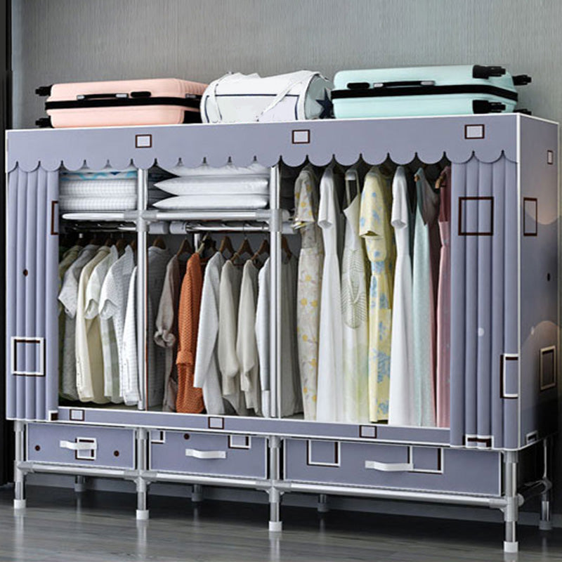 Fabric and Metal Wardrobe Cabinet Industrial Style Home Bedroom Wardrobe Closet