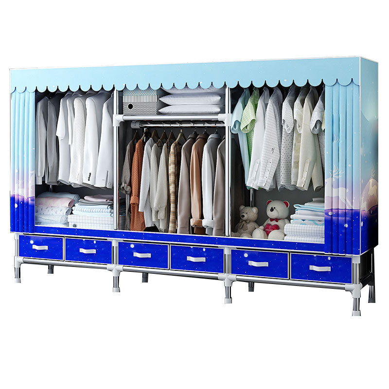 Fabric and Metal Wardrobe Cabinet Industrial Style Home Bedroom Wardrobe Closet