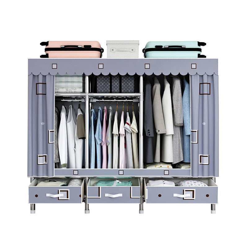 Fabric and Metal Wardrobe Cabinet Industrial Style Home Bedroom Wardrobe Closet