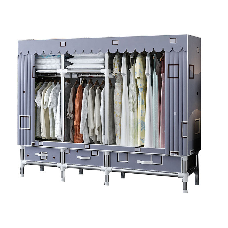 Fabric and Metal Wardrobe Cabinet Industrial Style Home Bedroom Wardrobe Closet
