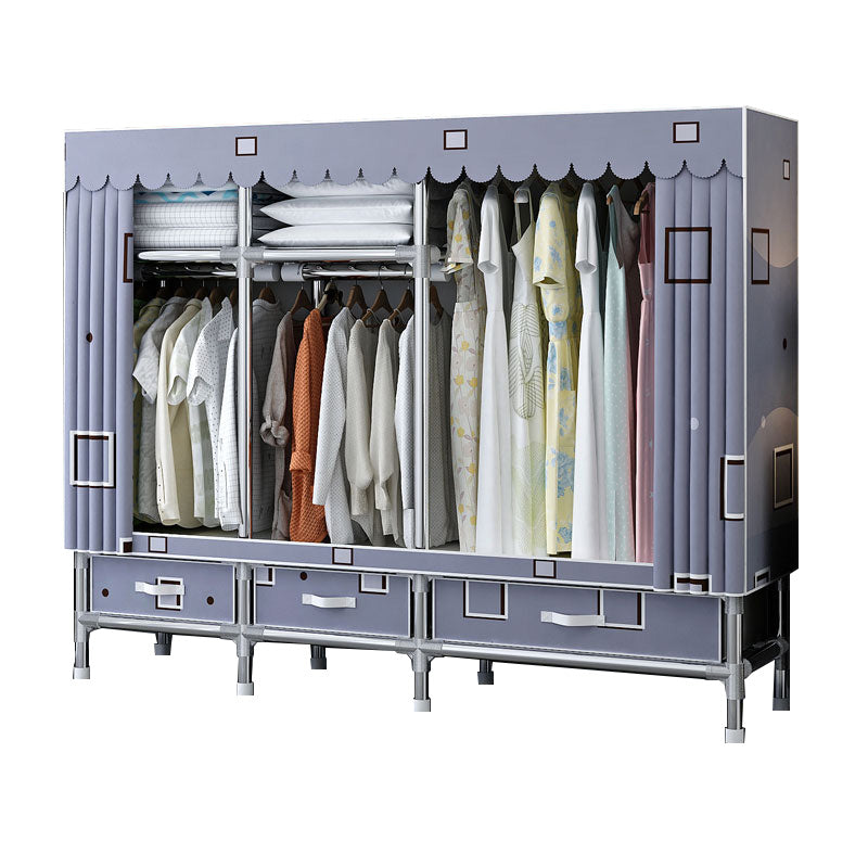 Fabric and Metal Wardrobe Cabinet Industrial Style Home Bedroom Wardrobe Closet